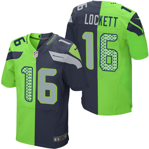 Men's Elite Tyler Lockett Nike Jersey Navy/Green - #16 Split Fashion NFL Seattle Seahawks